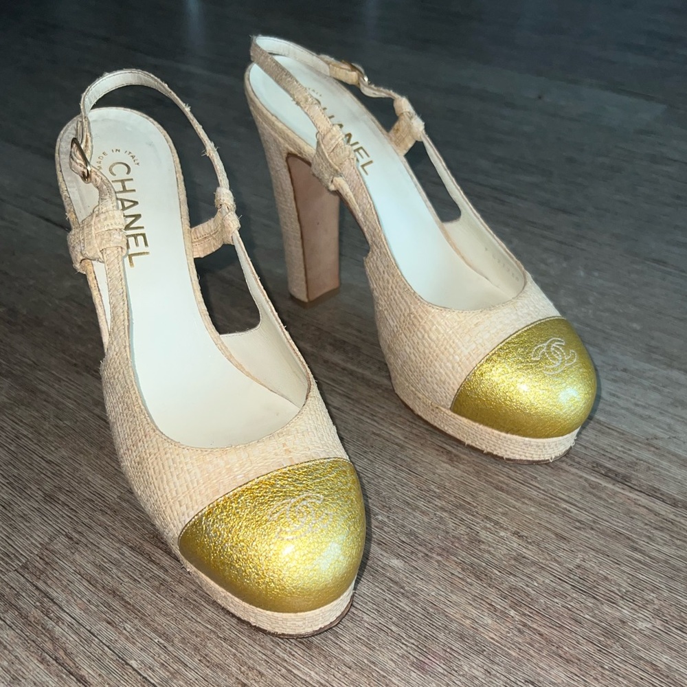 Vintage CHANEL Slingback Platform Heel Size 41